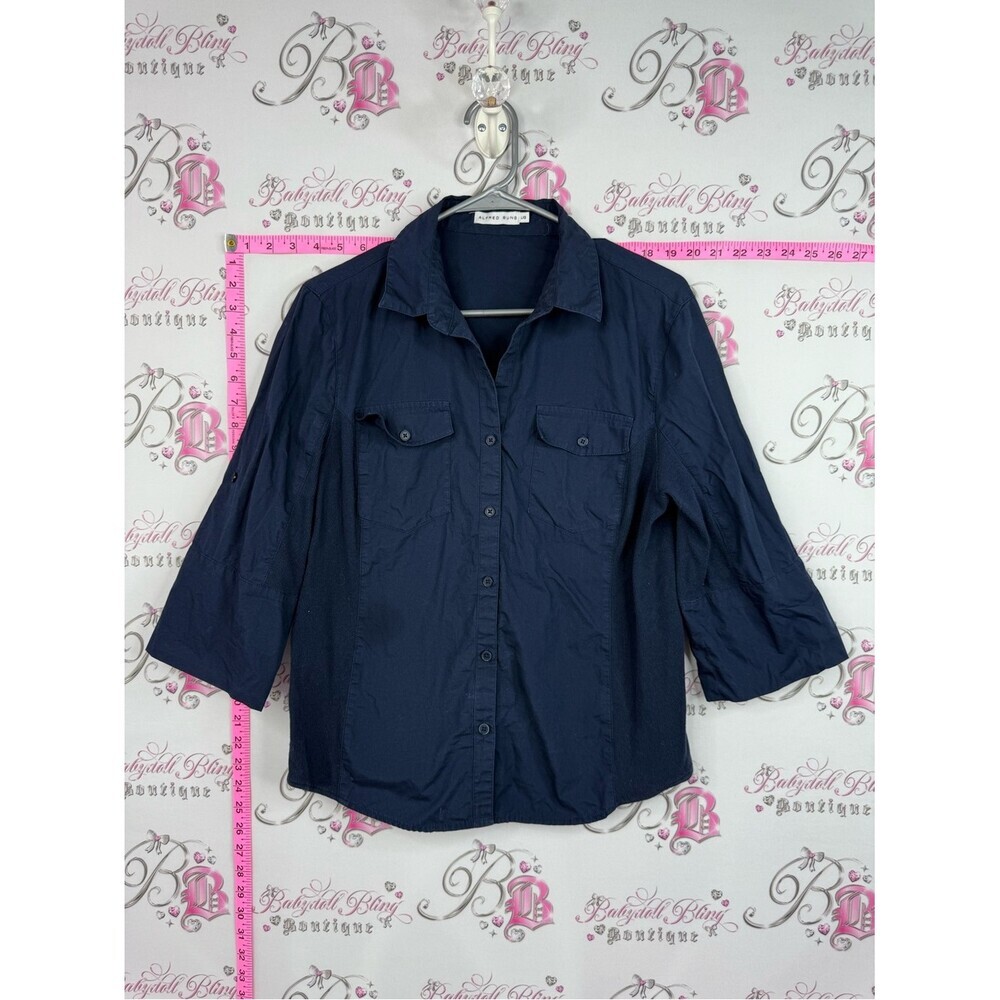 ALFRED SUNG Navy Button-Front Shirt with Chest Flaps